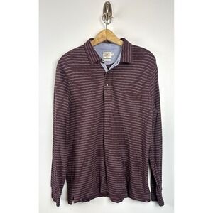 Faherty Organic Cotton Long Sleeve Luxe Striped Heather Polo Shirt Maroon Large